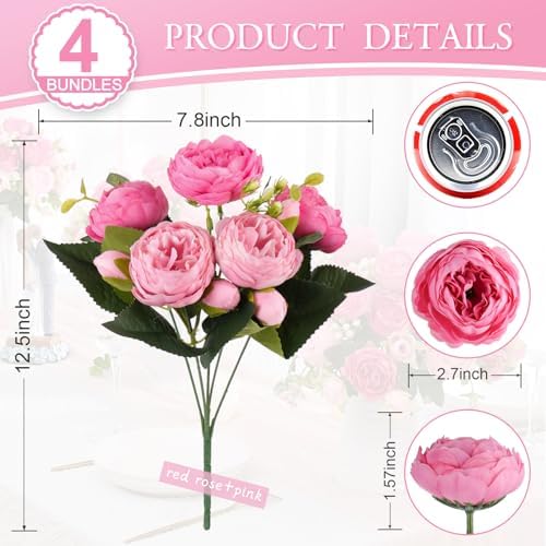DEEMEI Artificial Peony Flowers Bouquet Set of 4