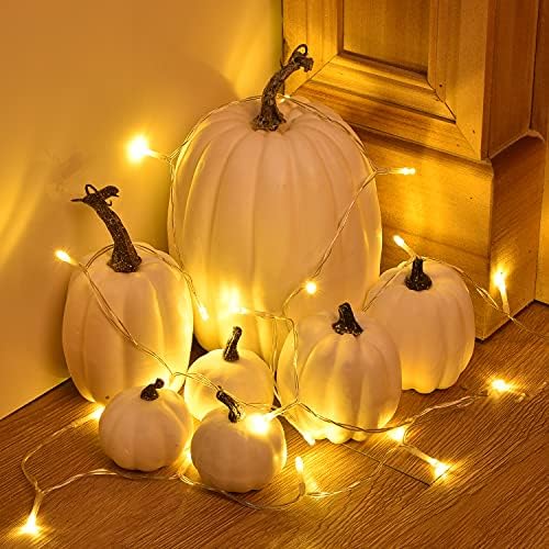 DearHouse 7Pcs Artificial White Pumpkin Fall Decor Set