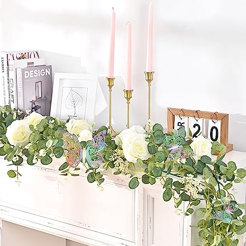 Yastouay 66 Ft White Flower Garland with 3D Butterflies