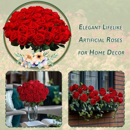 50PCS Artificial Red Roses for Wedding and Home Decor