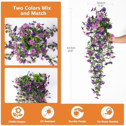 Hommyea Artificial Hanging Flowers Double Purple