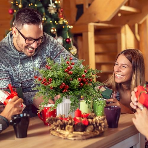 Watayo 45 Pcs Christmas Artificial Pine Branches with Red Berries