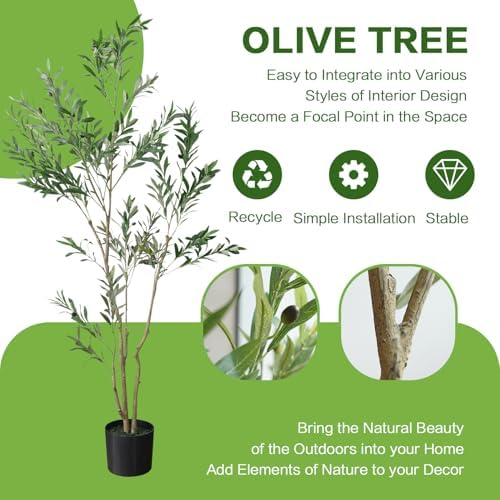 MOLACHI 6 FT Artificial Olive Tree with Natural Wood Trunk and Lifelike Fruits