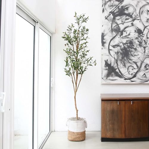 Nearly Natural 7FT Artificial Olive Tree with Jute Basket