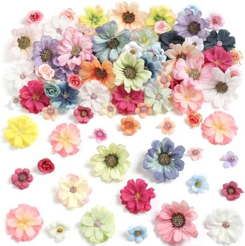 90 Pcs Mini Artificial Silk Flower Heads for DIY Crafts