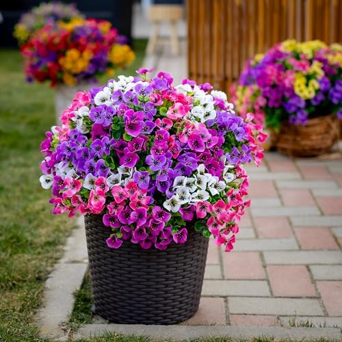 AXYLEX Artificial Pansies Flowers Outdoor Decor 16 Bundles