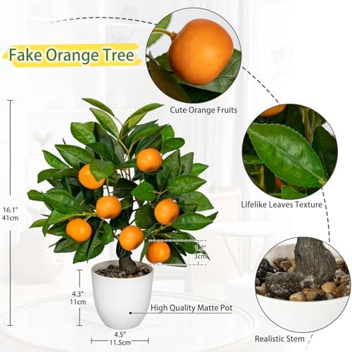Faux Orange Tree 161 Inch Artificial Citrus Plant with White Pot