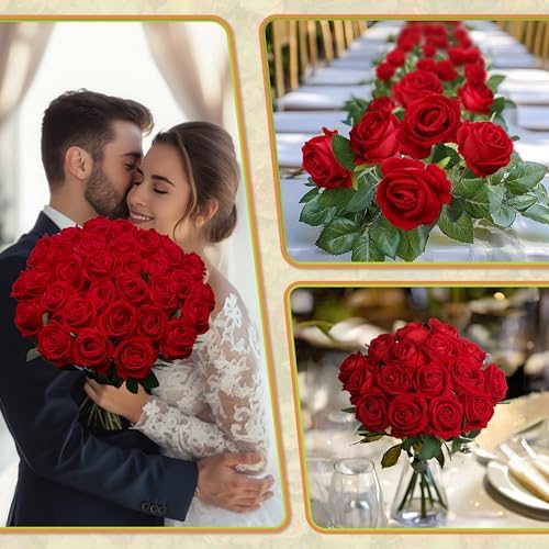 50PCS Artificial Red Roses for Wedding and Home Decor