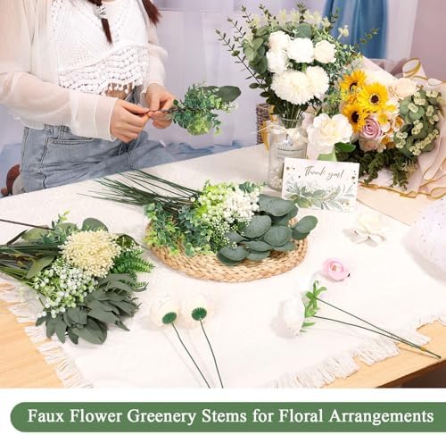 120 Pcs Mixed Artificial Eucalyptus Stems and Flowers Bundle