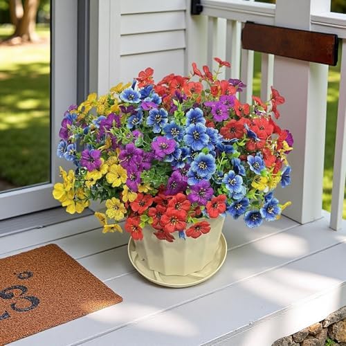 Artificial Flowers Faux Plants Summer Decor 16 Bundles Blue