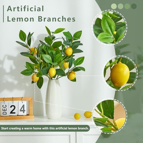 3 Pcs Artificial Lemon Branches 18 Inch Lemon Tree Decor