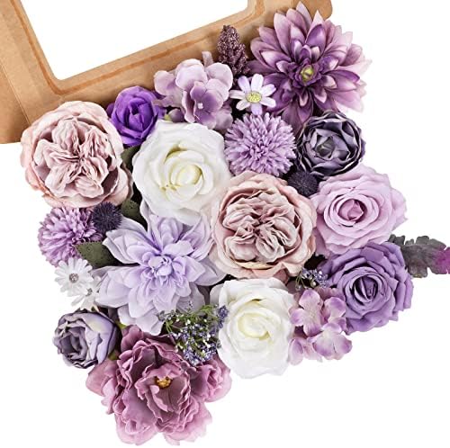 AmyHomie Artificial Purple Flowers Wedding Decor Combo with Stems