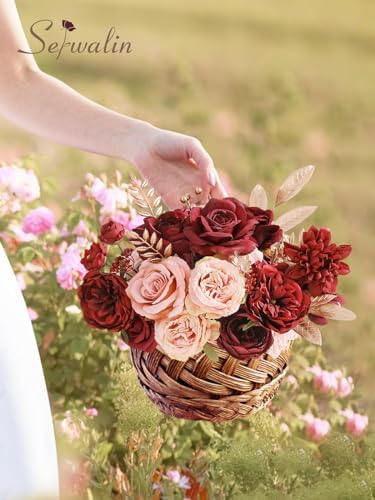 Serwalin Artificial Flowers Burgundy Pink for Wedding Decorations