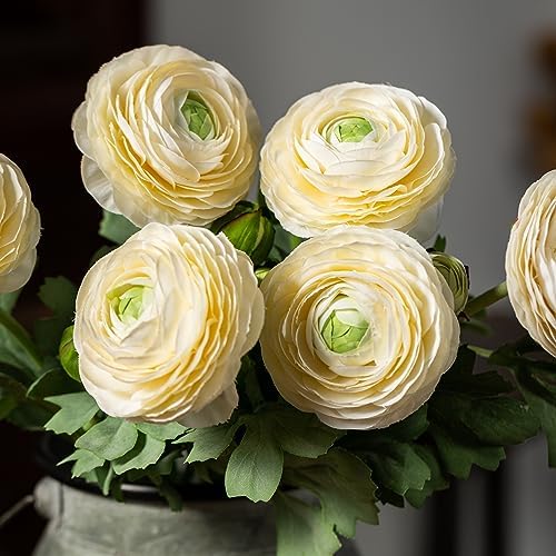 TOPIA Artificial Ranunculus Flowers 6 Pack White