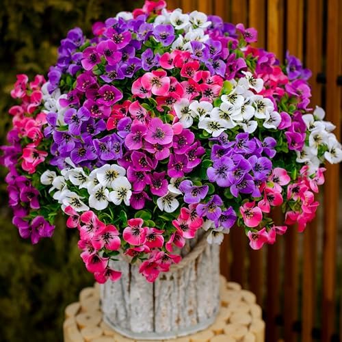 AXYLEX Artificial Pansies Flowers Outdoor Decor 16 Bundles