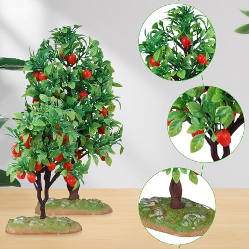 2Pcs Lifelike Artificial Apple Trees for Home Office Decor