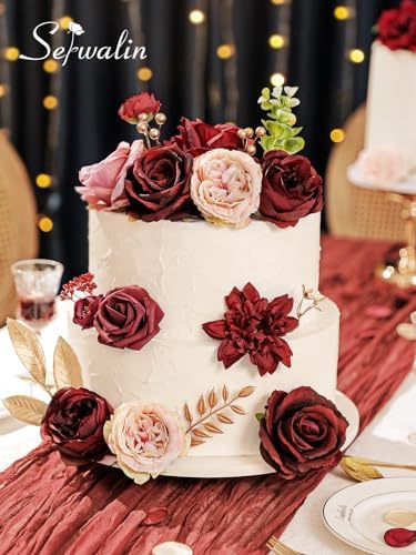 Serwalin Artificial Flowers Burgundy Pink for Wedding Decorations