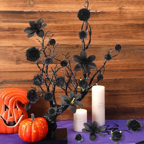 48-Pack Black Artificial Flowers for Crafts and Decor