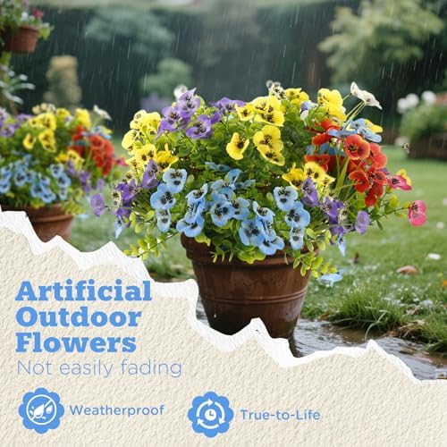 Realistic Artificial Pansies for Outdoor Use 18 Bundle UV Resistant Decor