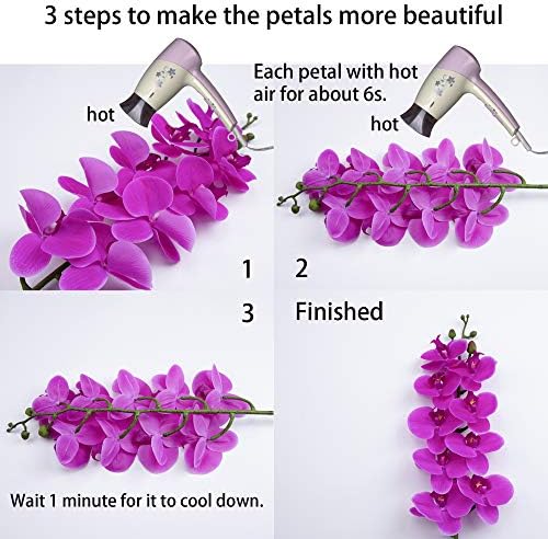Fnize Artificial Orchid Stems with 9 Large Petals 38 Inches 2pcs Rose Red