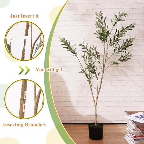 KULAMOON Artificial Olive Tree with Planter 5ft Black Realistic Fruits