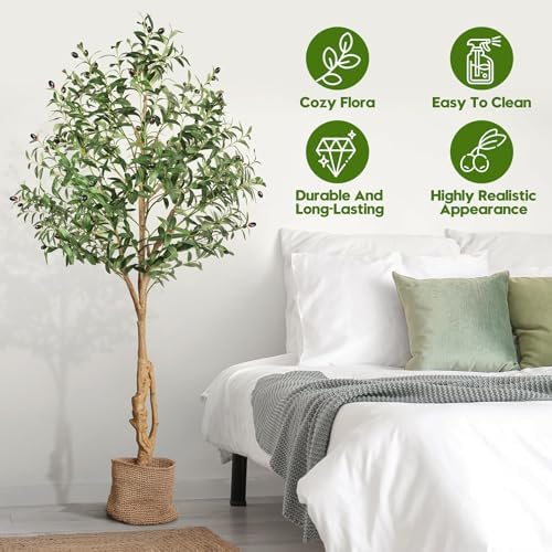 EOOIO 6ft Artificial Olive Tree with Realistic Fruits and Leaves