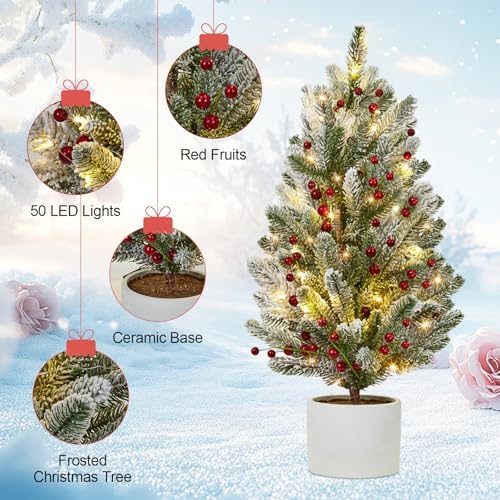 2 Ft Mini Prelit Frosted Christmas Tree with 50 LED Lights