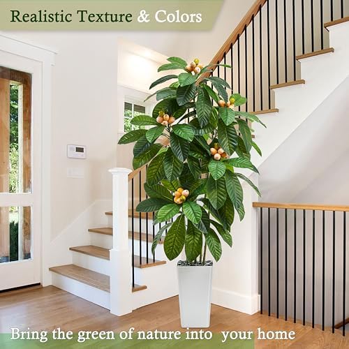 Realistic Artificial Loquat Tree with Lifelike Fruits 5FT White