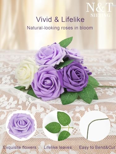 NT NIETING Artificial Flowers 25pcs Series Purple Rose