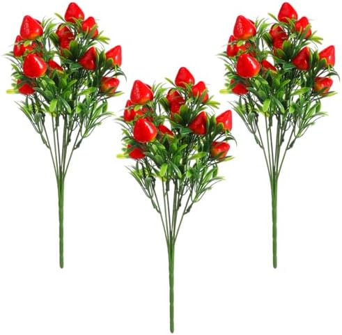 3PCS Fake Strawberry Plant for Home Party Decor Red