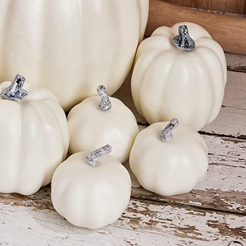 7Pcs Artificial White Pumpkins Halloween Decoration Set