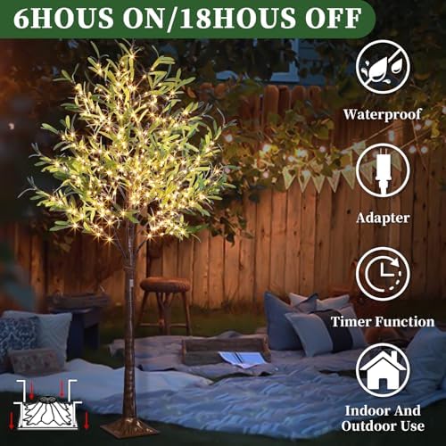 Vanthylit 6ft Artificial Olive Tree with 300 LED Lights