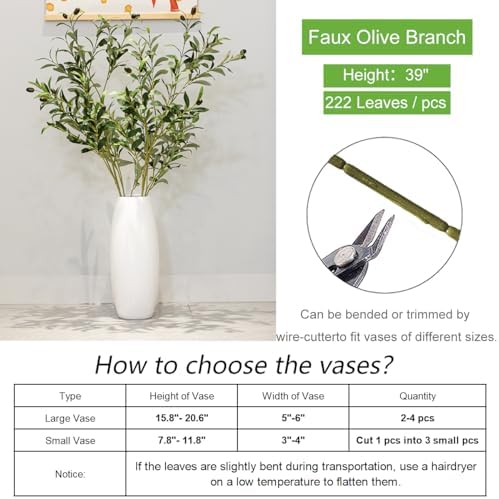 Heleze 39 Inch Artificial Olive Branches 4PCS