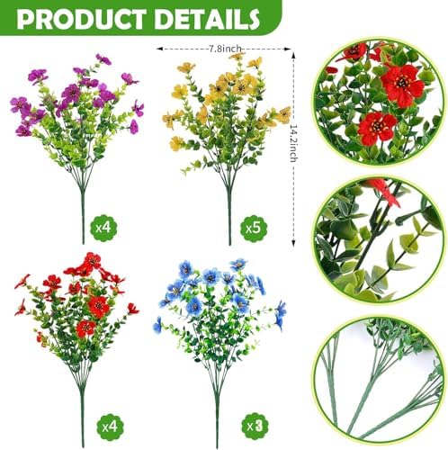 Artificial Flowers Faux Plants Summer Decor 16 Bundles Blue