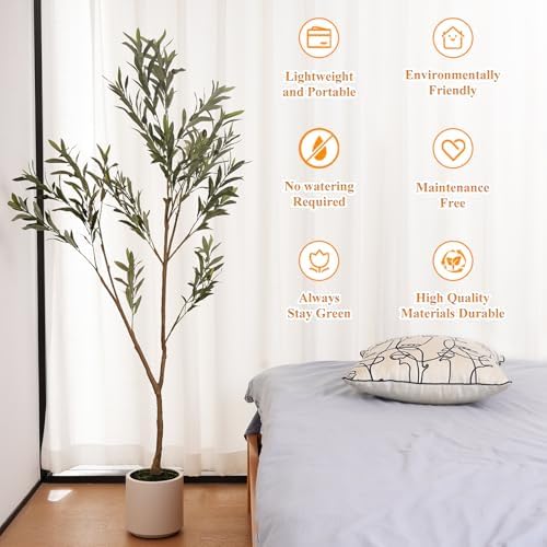 KULAMOON Artificial Olive Tree with Planter 5ft White