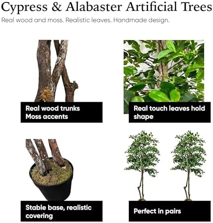 Cypress Alabaster 6ft Italian Black Olive Leaf Artificial Tree with Real Wood Trunk