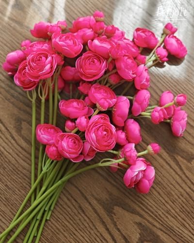 Letjolt Ranunculus Artificial Flowers 18pcs ROSEO Pink Faux Bouquet Decorations