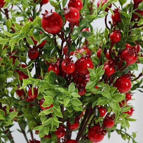 3 Pcs Artificial Pomegranate Branches with Red Berries and Green Leaves