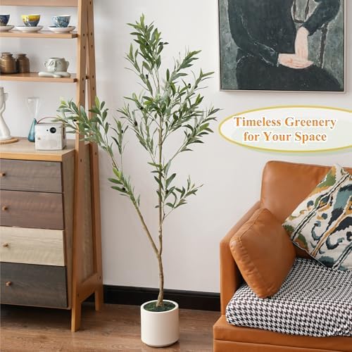 KULAMOON Artificial Olive Tree with Planter 5ft White