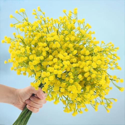 NT NIETING 10Pcs Yellow Artificial Babys Breath Flowers Bouquet Filler