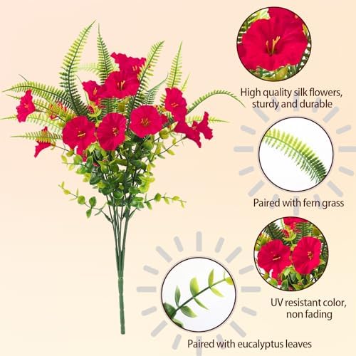 HIAGROW Artificial Petunias Flowers 12 Bundles UV Resistant Decor