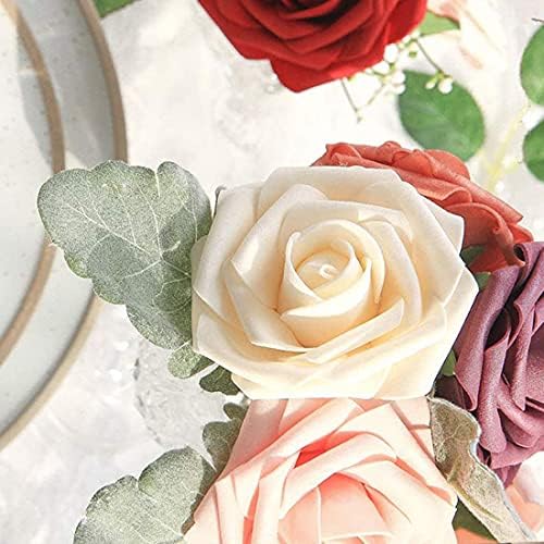 Higfra Artificial Champagne Roses with Stem 25 PCS