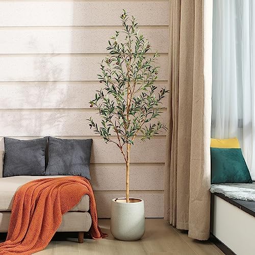 Realistic 6FT Artificial Olive Tree with Wood Trunk and Fruits