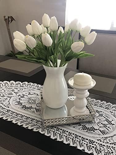 Beferr White Tulips Artificial Flowers 18Pcs Bouquet Set