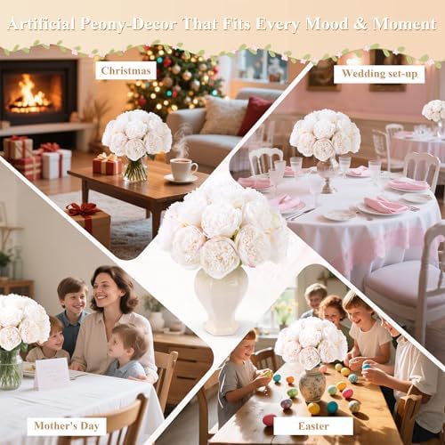 UArtlines 2 Bouquet 10 Heads Artificial Peony Decor Cream White
