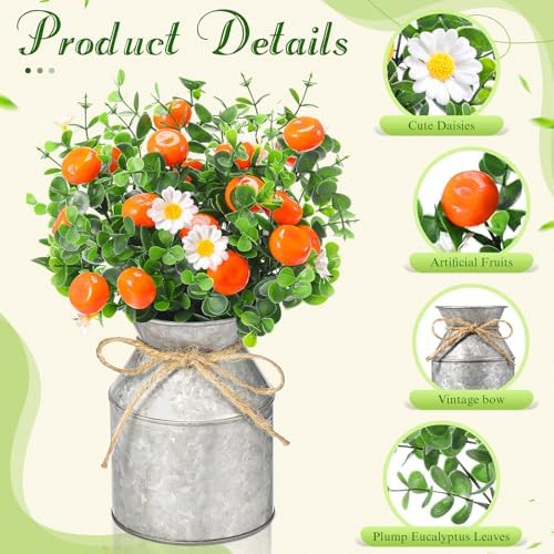 6 Piece Orange Centerpieces with Daisy Flowers and Vase