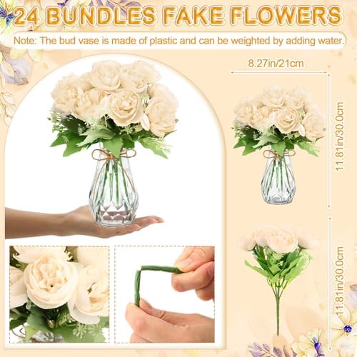 Zeyune 37 Pack Artificial Peonies with Bud Vase
