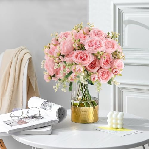 Pusuny Light Pink Artificial Peony Bouquet 2 Bundles
