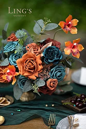 Lings Moment Artificial Roses 25Pcs 3 Inch Teal Shades