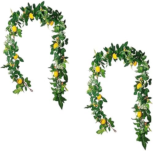 2 Pcs Artificial Lemon Garland with Flowers and Eucalyptus